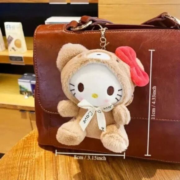 Hello kitty Kawaii MyMelody Plush Brown Teddy Bear Keychain - Picture 6 of 7
